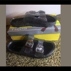 black glitter slides sandal